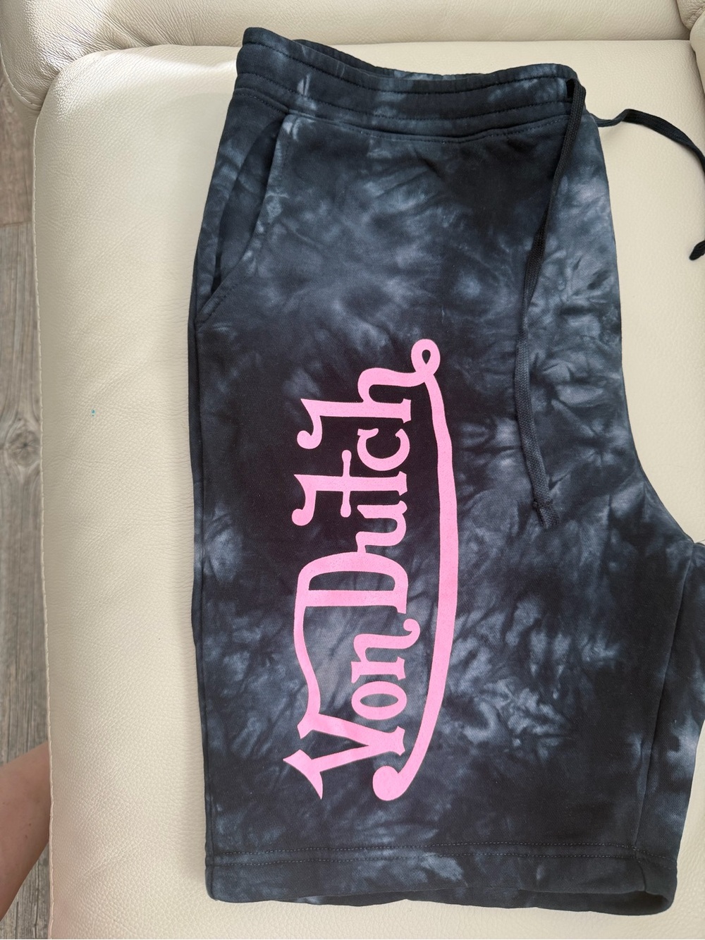 Von Dutch Black Tie-Dye Shorts with Pink Logo